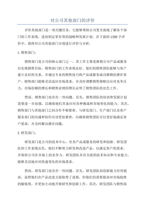 对公司其他部门的评价