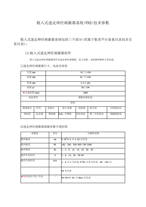 植入式迷走神经刺激器系统VNS技术参数