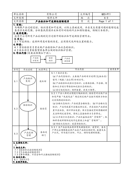 销售行业产品标识和可追溯性控制程序