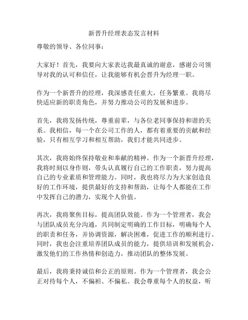 新晋升经理表态发言材料