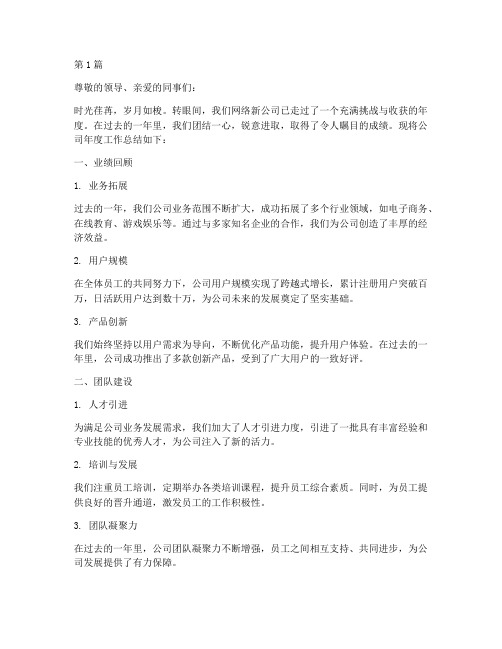 网络新公司年度范总结(3篇)