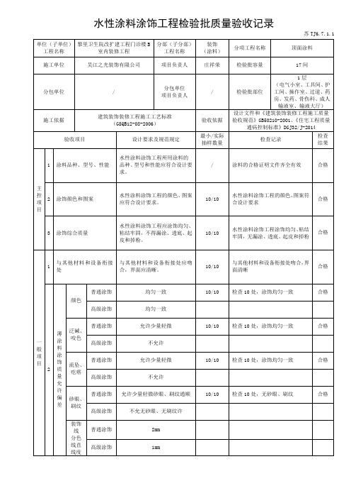 苏TJ6.7.1.1水性涂料涂饰工程检验批质量验收记录