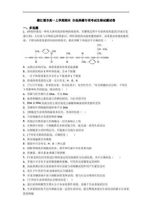 都江堰市高一上学期期末 非选择题专项考试生物试题试卷