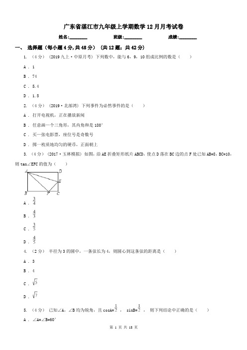 广东省湛江市九年级上学期数学12月月考试卷