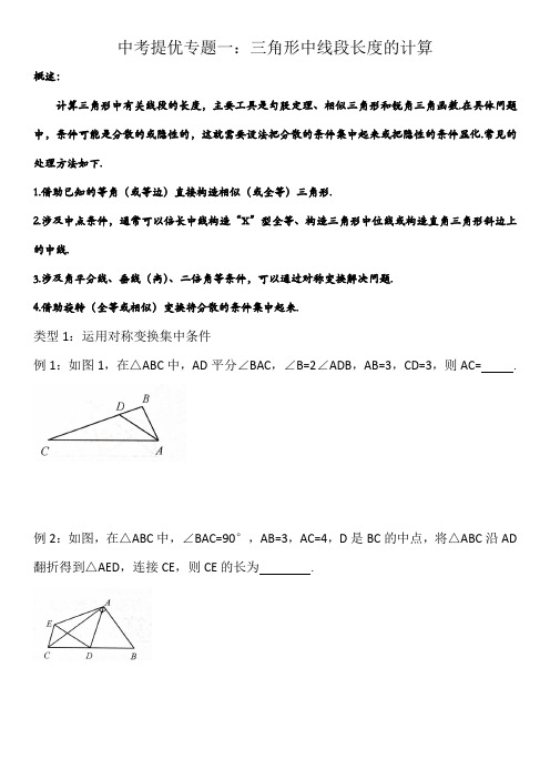 2021年中考数学提优专题一：三角形中线段长度的计算