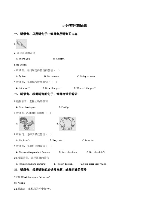 新译林版2019-2020年小升初英语冲刺试题含答案 (3)