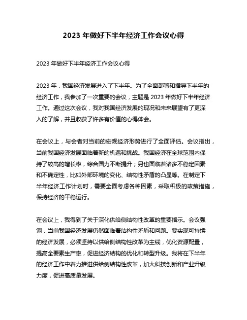 2023年做好下半年经济工作会议心得