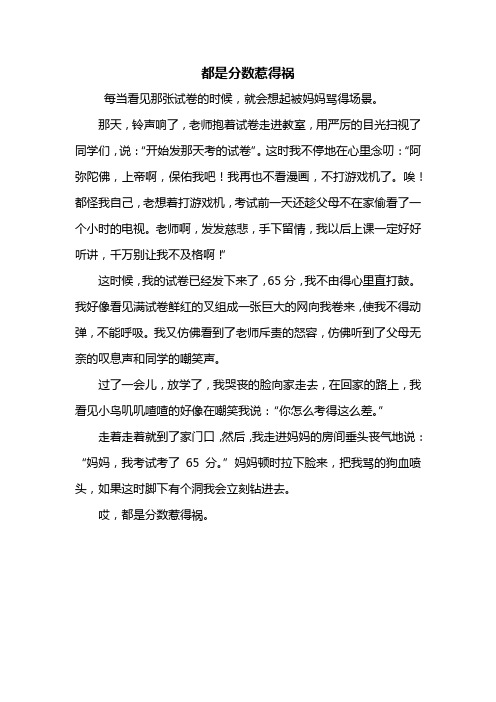 六年级作文：都是分数惹得祸作文400字