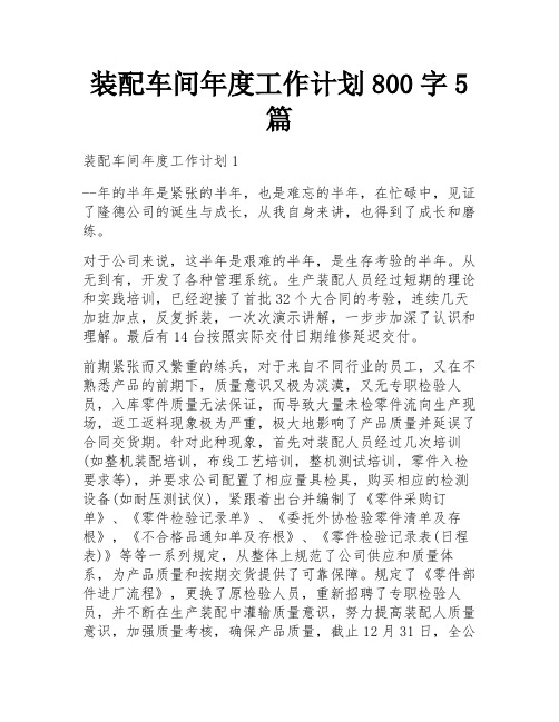 装配车间年度工作计划800字5篇