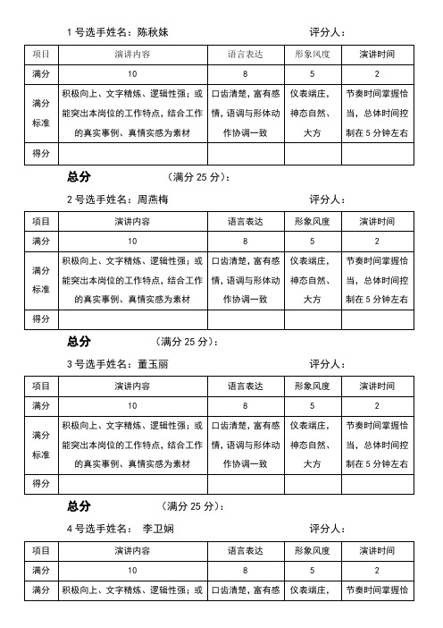 演讲比赛评分表评委用