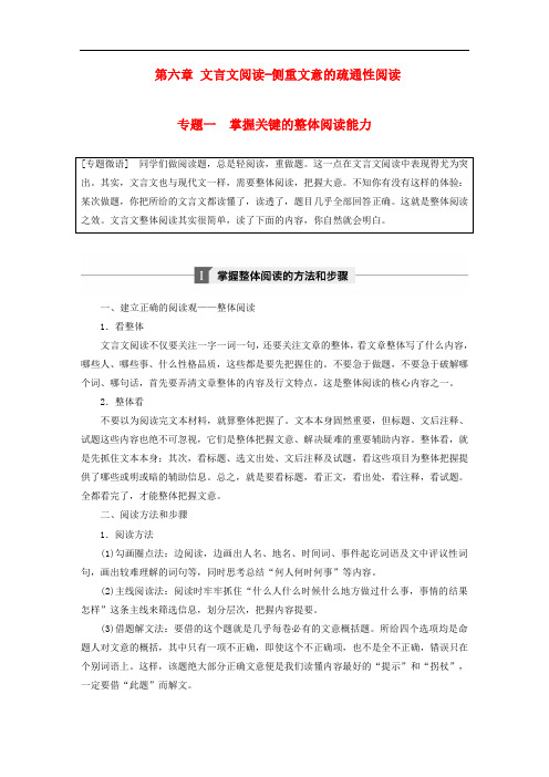 高考语文一轮复习 第六章 文言文阅读侧重文意的疏通性阅读 专题一 掌握关键的整体阅读能力讲义