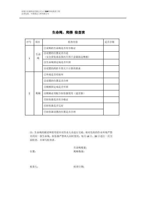 生命绳、安全爬梯检查表