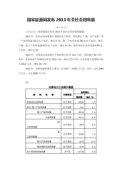 2013年全社会用电量