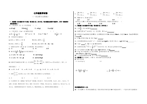 七年级数学试卷一次方程与方程组试卷