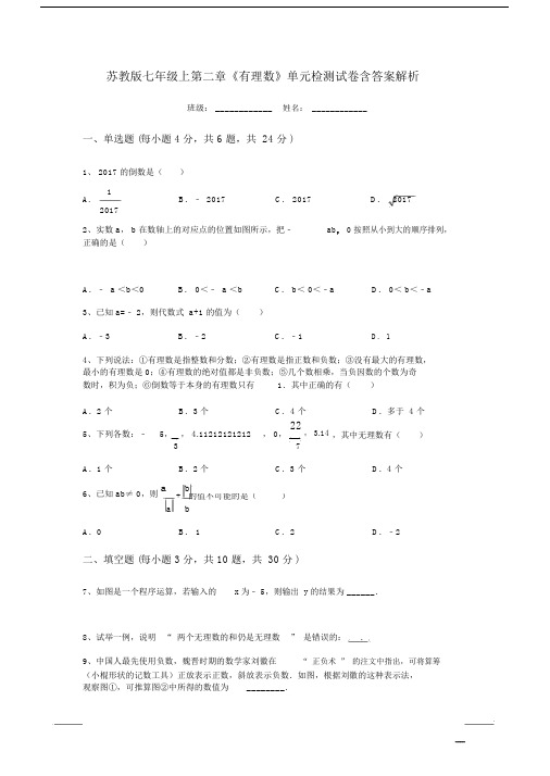 苏教版七年级上第二章《有理数》单元检测试卷含答案解析.doc