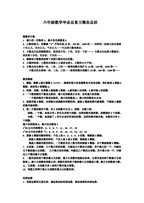 六年级数学毕业总复习概念总结