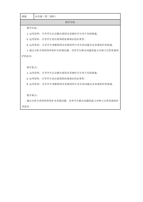 第三章第三节水资源 第二课时教学设计(表格式)人教版地理八年级上册