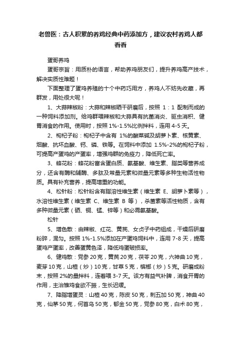 老兽医：古人积累的养鸡经典中药添加方，建议农村养鸡人都看看