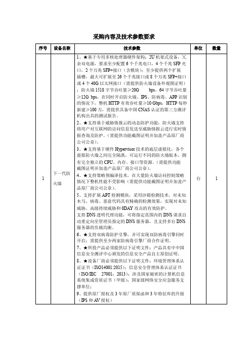 采购内容及技术参数要求