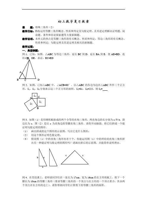 初中数学九年级下学期《特殊三角形》总复习教案