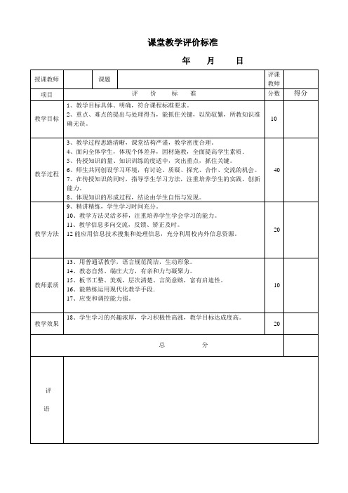 总体课堂评价标准