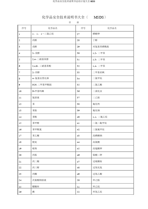 化学品安全技术说明书总结计划大全MSDS