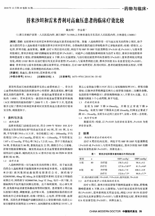 替米沙坦和雷米普利对高血压患者的临床疗效比较