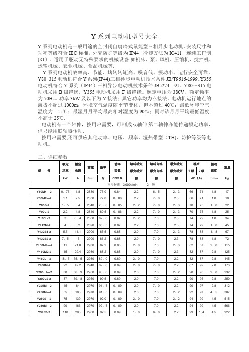 Y系列电动机型号大全22050【范本模板】