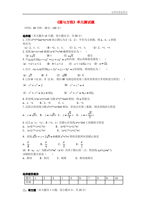 苏教版高中数学必修二圆与方程同步练习