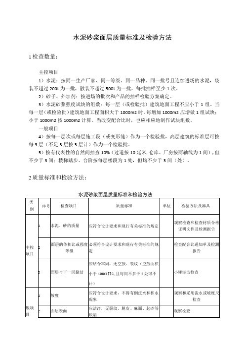 水泥砂浆面层质量标准及检验方法