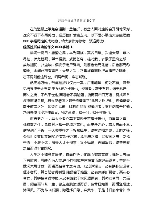 经历挫折成功的作文800字_成功励志