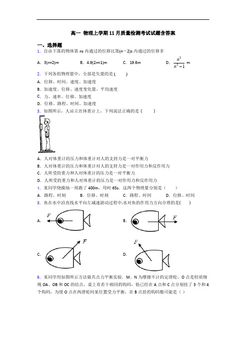 高一 物理上学期11月质量检测考试试题含答案