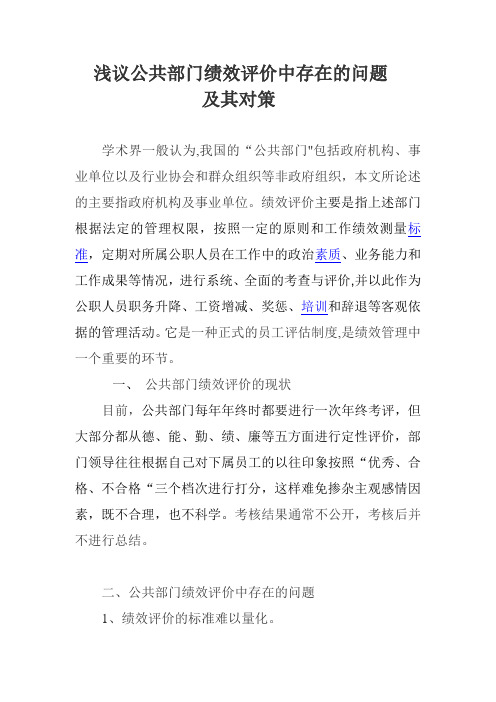 公共部门绩效评价中存在的问题及其对策