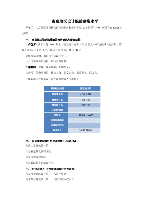 南京地区设计院的薪资水平