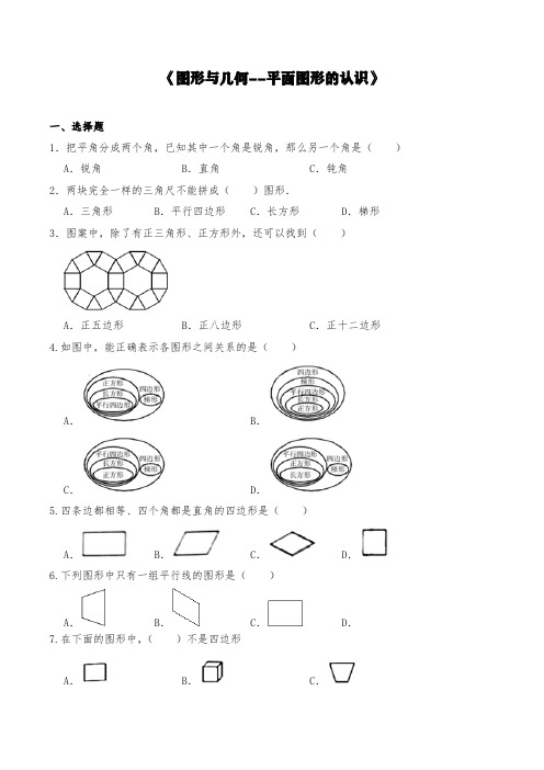 苏教版六年级数学下册试题 一课一练《图形与几何--平面图形的认识》  【含答案】