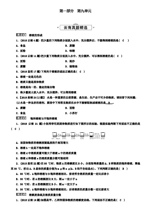 新人教版中考化学九下第9单元：溶液真题精选