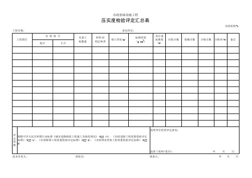 压实度检验评定汇总表