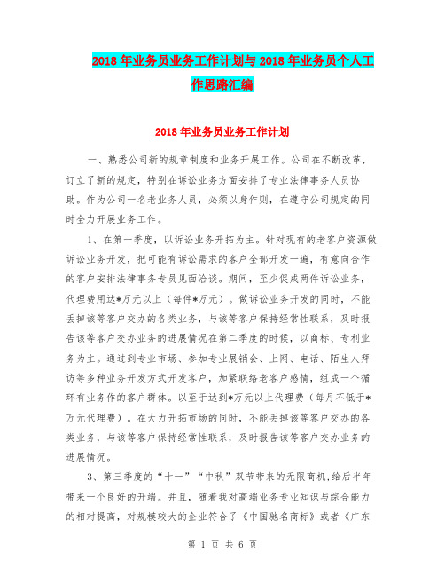 2018年业务员业务工作计划与2018年业务员个人工作思路汇编.doc
