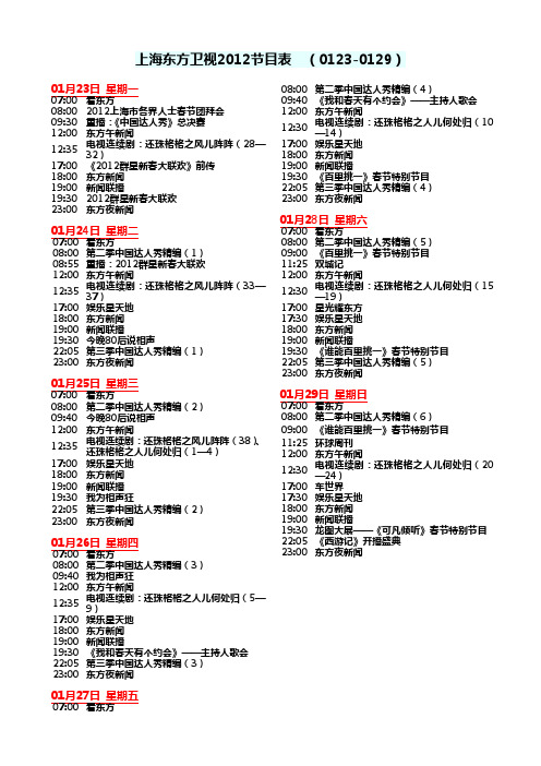 上海东方卫视2012节目表 (0123-0129)