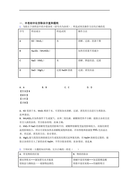 中考化学知识点过关培优 易错 难题训练∶除杂分离和提纯及答案解析