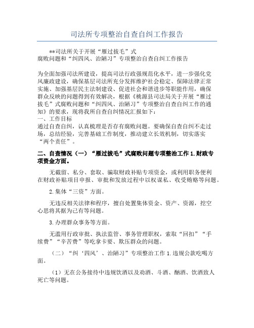 司法所专项整治自查自纠工作报告