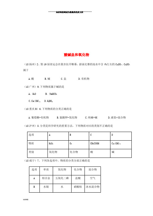 中考化学真题分类汇编 2 我们身边的物质 考点14 酸碱盐和氧化物 1物质的分类(无答案)