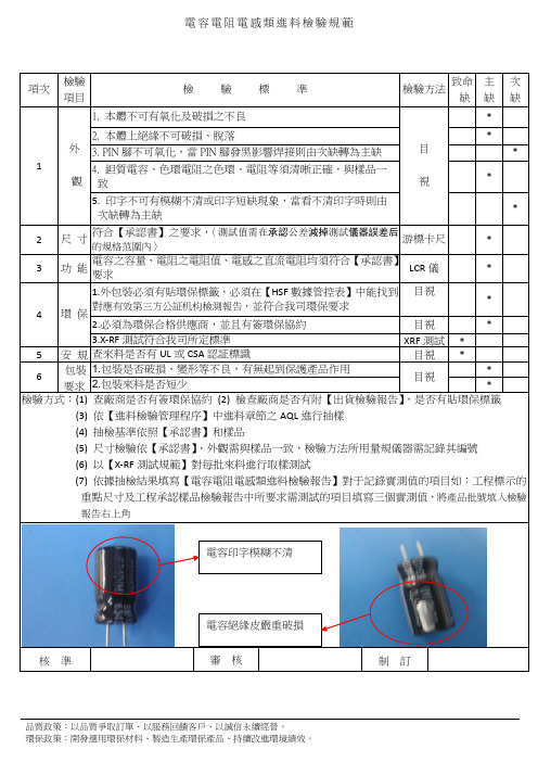 电容电阻电感类进料检验规范