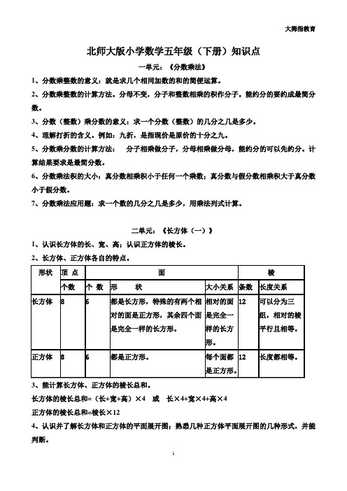 北师大版小学数学五年级下册知识点