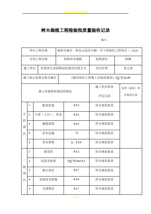 树木栽植工程检验批质量验收记录