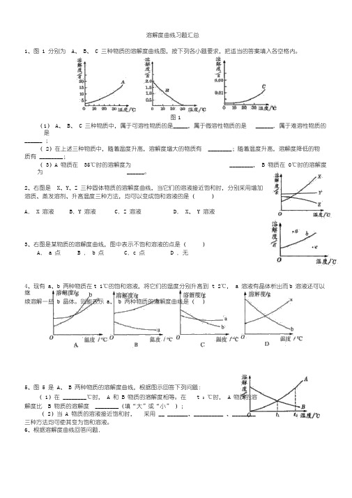 中考化学溶解度曲线习题汇总含答案