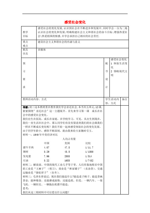 九年级政治全册 1.1.1 感受社会变化教案 苏教版