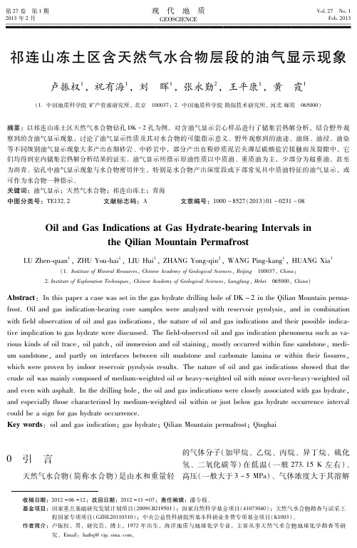 祁连山冻土区含天然气水合物层段的油气显示现象