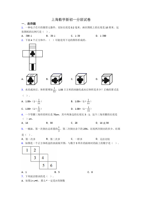 上海数学新初一分班试卷