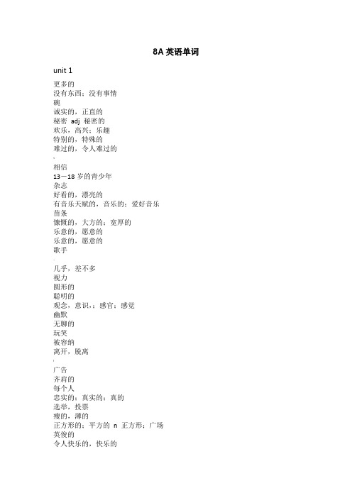 牛津初中英语8A单词表
